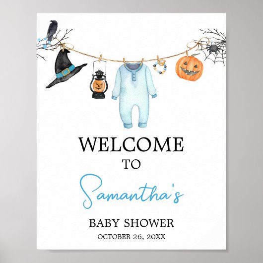 Blue Little Boo Halloween Baby shower Welkom Poster (Voorkant)