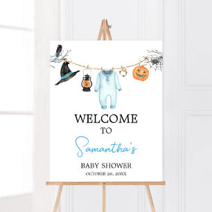 Blue Little Boo Halloween Baby shower Welkom Poster
