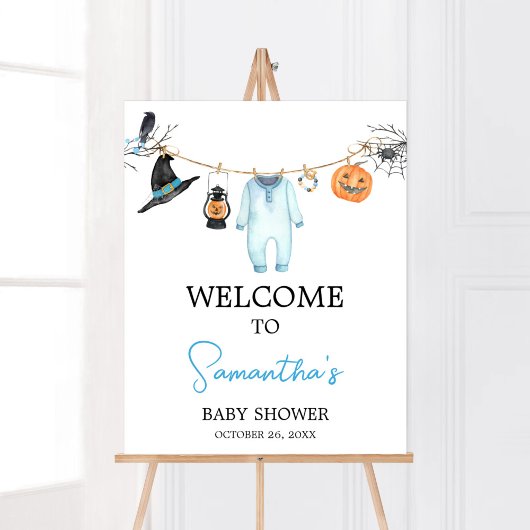 Blue Little Boo Halloween Baby shower Welkom Poster