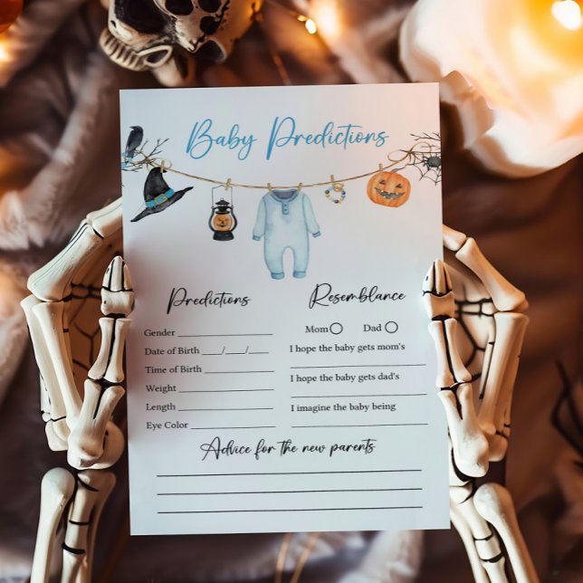 Blue Little Boo Halloween Baby voorspellingen spel (Halloween Baby Clothes Baby Shower Baby Predictions Game)