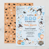 Blue Little Boo Halloween Ghost Boy Baby shower Kaart (Voorkant / Achterkant)
