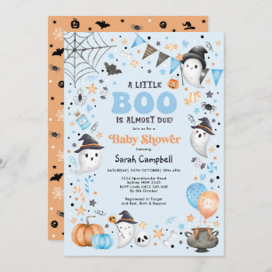 Blue Little Boo Halloween Ghost Boy Baby shower Kaart