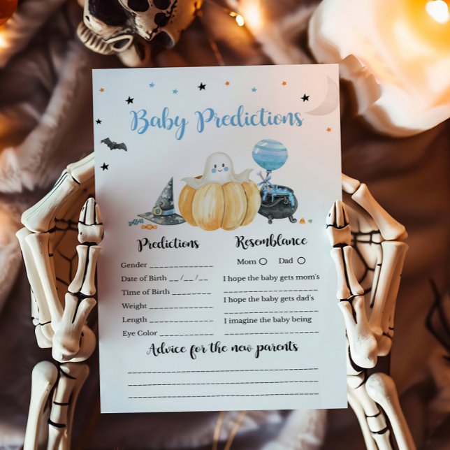 Blue Little Boo Pumpkin Baby voorspellingen spel (Pumpkin Halloween Baby Shower Baby Predictions Game)