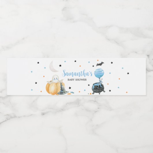Blue Little Boo Pumpkin Halloween Baby shower Waterfles Etiket (Enkel label)