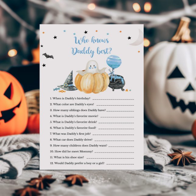 Blue Little Boo Pumpkin Wie kent Daddy Best Game (Pumpkin Halloween Baby Shower Who knows Daddy Best Game)