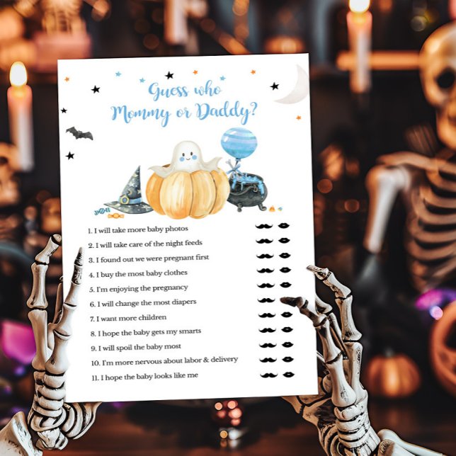 Blue Little Boo Raad eens wie mama of papa spel (Pumpkin Halloween Baby Shower Guess who Mommy or Daddy Game)