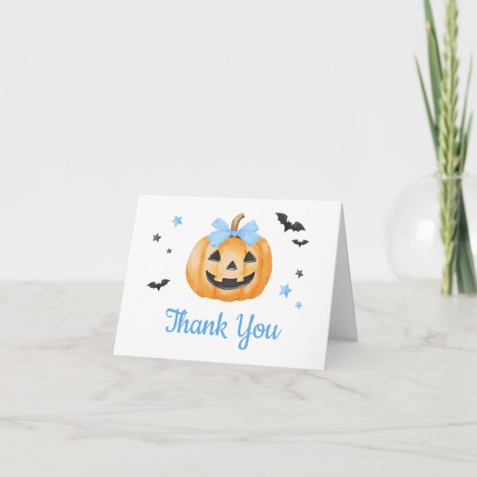 Blue Little Boo Spooky Pumpkin Baby shower Bedankkaart (Voorkant)