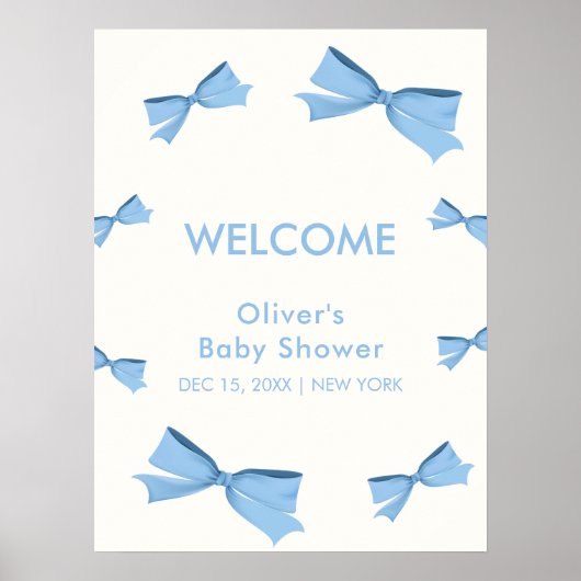 Blue Little Bow Lijst Boy Baby shower Welkom Poster (Voorkant)
