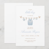 Blue Little Boy Baby Shower Invitation Kaart (Voorkant / Achterkant)