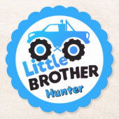 Blue Little Brother Monster Truck Custom Name Kartonnen Onderzetters (Voorkant)