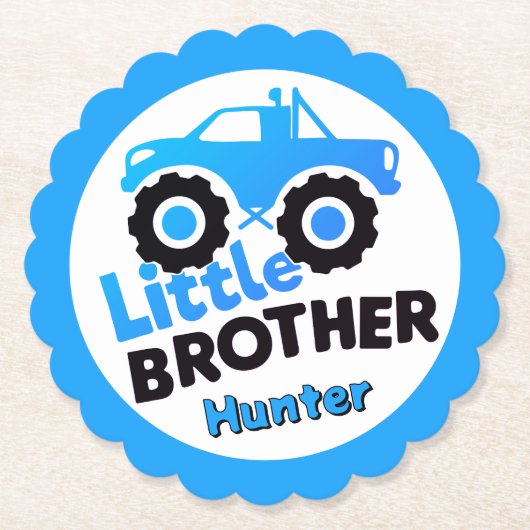 Blue Little Brother Monster Truck Custom Name Kartonnen Onderzetters (Voorkant)