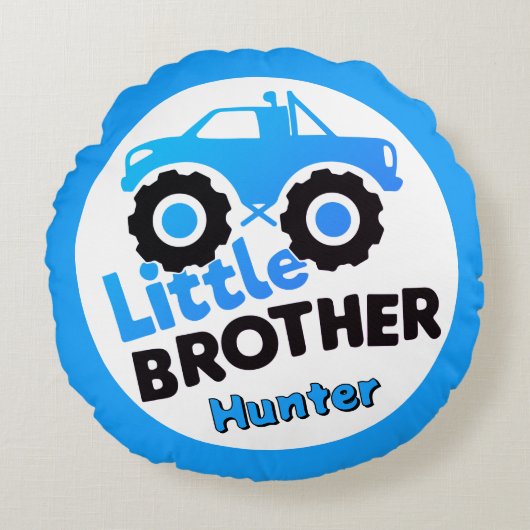 Blue Little Brother Monster Truck Custom Name Rond Kussen (Voorkant)
