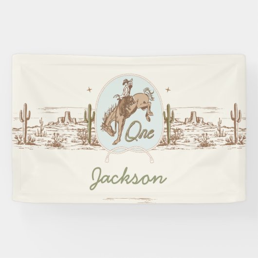 Blue Little Buckaroo Rodeo 1st Birthday Spandoek (Horizontaal)