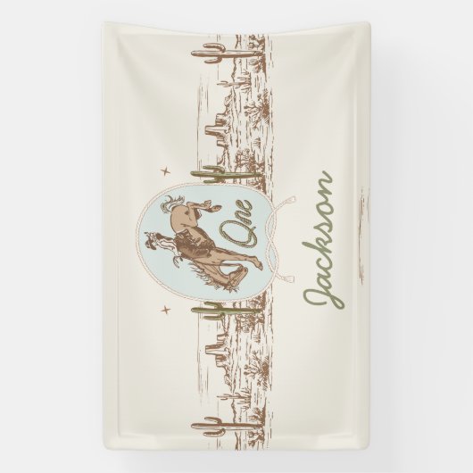  Blue Little Buckaroo Rodeo 1st Birthday Spandoek (Verticaal)