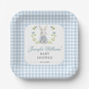 Blue Little Bunny Boy Gingham Boho Baby shower Papieren Bordje