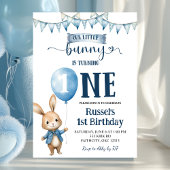 Blue Little Bunny First Birthday Invitation Kaart