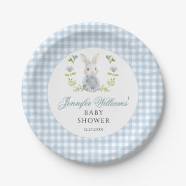 Blue Little Bunny Gingham Spring Baby Boy Shower Papieren Bordje