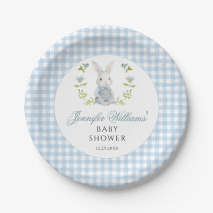 Blue Little Bunny Gingham Spring Baby Boy Shower Papieren Bordje