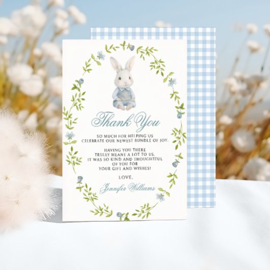 Blue Little Bunny Spring Baby Shower Bedankkaart