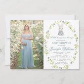 Blue Little Bunny Spring Baby Shower Foto Kaart (Voorkant)