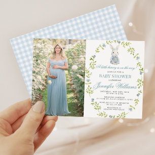 Blue Little Bunny Spring Baby Shower Foto Kaart