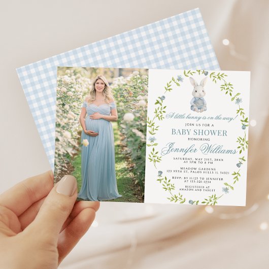 Blue Little Bunny Spring Baby Shower Foto Kaart