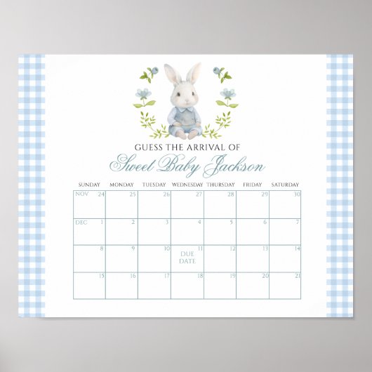 Blue Little Bunny Spring Baby uitgerekende datum C Poster (Voorkant)