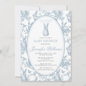 Blue Little Bunny Spring Easter Toile Baby Shower Kaart (Voorkant)