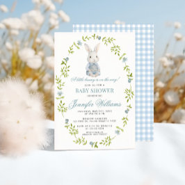 Blue Little Bunny Spring Pasen Baby Boy Shower Kaart