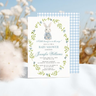 Blue Little Bunny Spring Pasen Baby Boy Shower Kaart