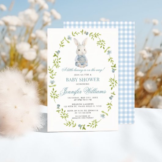 Blue Little Bunny Spring Pasen Baby Boy Shower Kaart