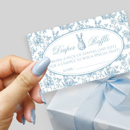 Blue Little Bunny Toile Spring Baby Diaper Raffle Informatiekaartje
