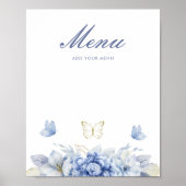 Blue Little Butterfly Boy Baby shower Menu Poster (Voorkant)