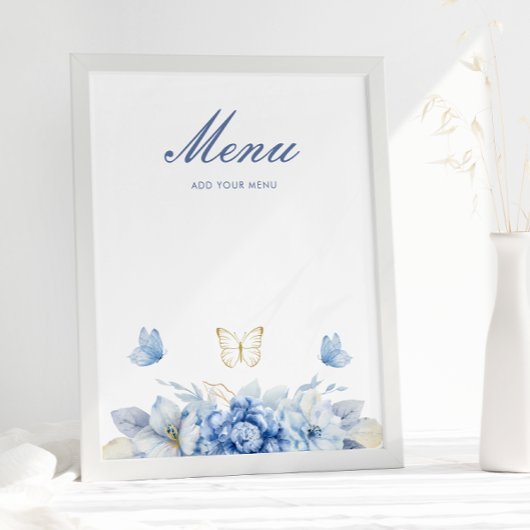 Blue Little Butterfly Boy Baby shower Menu Poster