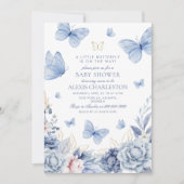 Blue Little Butterfly Flowers Boy Baby shower Kaart (Voorkant)