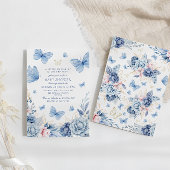 Blue Little Butterfly Flowers Boy Baby shower Kaart