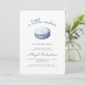 Blue Little Cookie Macaron QR Code Boy Baby shower Kaart (Staand voorkant)