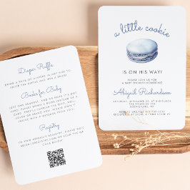 Blue Little Cookie Macaron QR Code Boy Baby shower Kaart