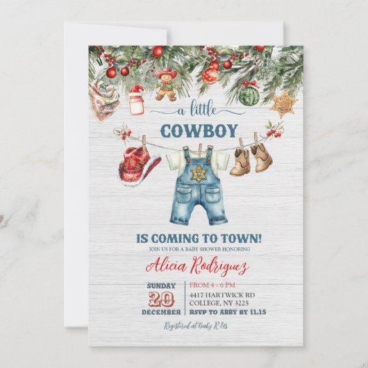 Blue Little Cowboy Westerne vakantie Baby shower Kaart (Voorkant)