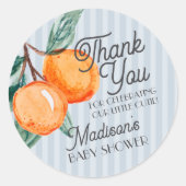 Blue Little Cutie Citrus Baby shower Favoriet Ronde Sticker (Voorkant)
