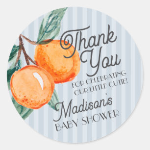 Blue Little Cutie Citrus Baby shower Favoriet Ronde Sticker