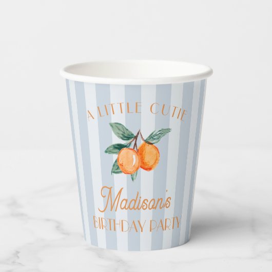 Blue Little Cutie Citrus verjaardagsfeestje Papieren Bekers (Achterkant)