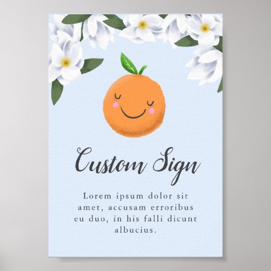 Blue Little Cutie Floral Baby shower Sign Poster (Voorkant)