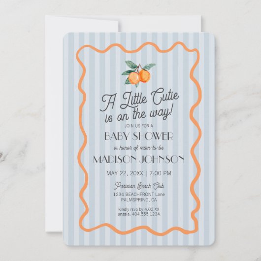 Blue Little Cutie Pastel Citrus Theme Baby shower Kaart (Voorkant)
