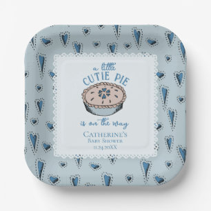 Blue Little Cutie Pie Autumn Baby Boy Shower Papieren Bordje