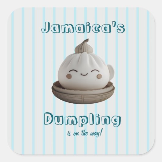 Blue Little Dumpling Boy Baby shower Vierkante Sticker (Voorkant)