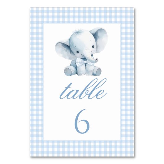 Blue Little Elephant Bow Baby shower Tafelnummers (Voorkant)