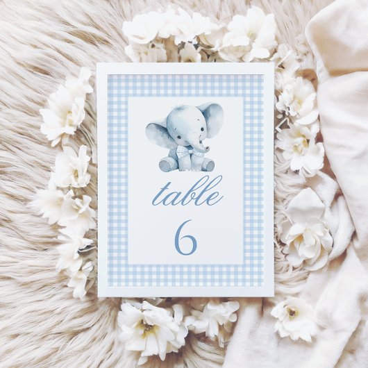 Blue Little Elephant Bow Baby shower Tafelnummers