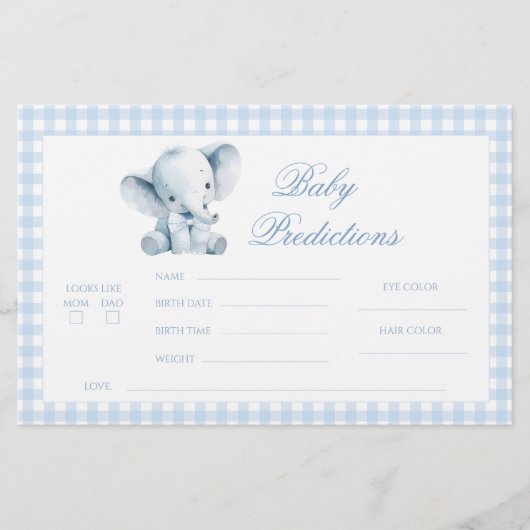 Blue Little Elephant Peanut Bow Baby Predictions Briefpapier (Voorkant)