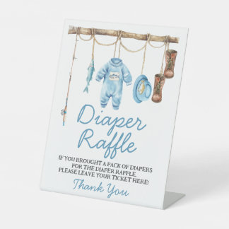 Blue Little Fisherman Diaper Raffle Sign Reclamebord Met Voetstuk